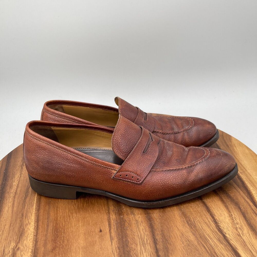 Di Bianco Loafers Mens Size 10 Brown Leather Slip On Dress Shoes Made in Italy